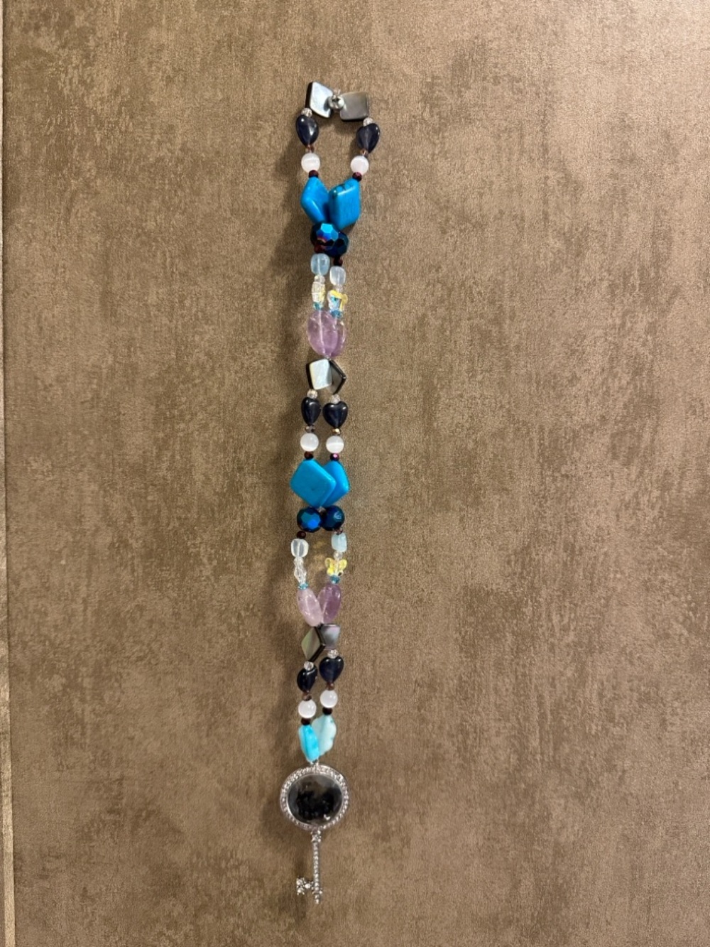 Crystal Nostalgic HangCharm (Smoky Quartz, Amethyst, Black Iridescent Shell)
